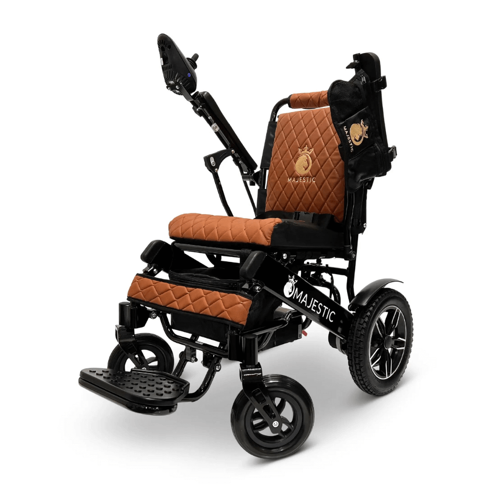 Taba Color Black Frame ComfyGO Majestic IQ-8000 Remote Controlled Foldable Electric Wheelchair - Angled View