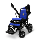 Blue Color Black Frame ComfyGO Majestic IQ-8000 Remote Controlled Foldable Electric Wheelchair - Angled View