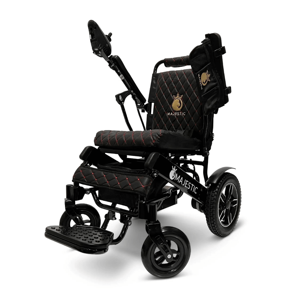 Black Color Black Frame ComfyGO Majestic IQ-8000 Remote Controlled Foldable Electric Wheelchair - Angled View