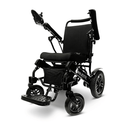 Standard Color Black Frame ComfyGO Majestic IQ-8000 Remote Controlled Foldable Electric Wheelchair - Angled View