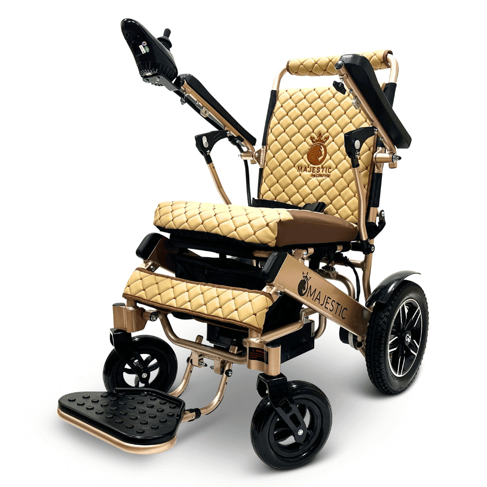 Coffee Color Bronze Frame ComfyGO Majestic IQ-8000 Remote Controlled Foldable Electric Wheelchair - Angled View