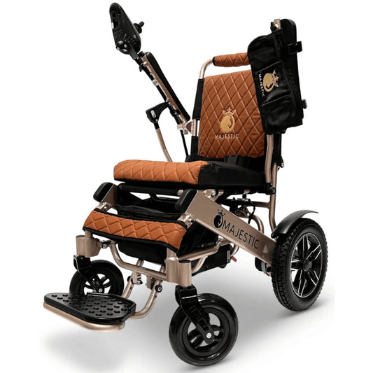 Taba Color Bronze Frame ComfyGO Majestic IQ-8000 Remote Controlled Foldable Electric Wheelchair - Angled View