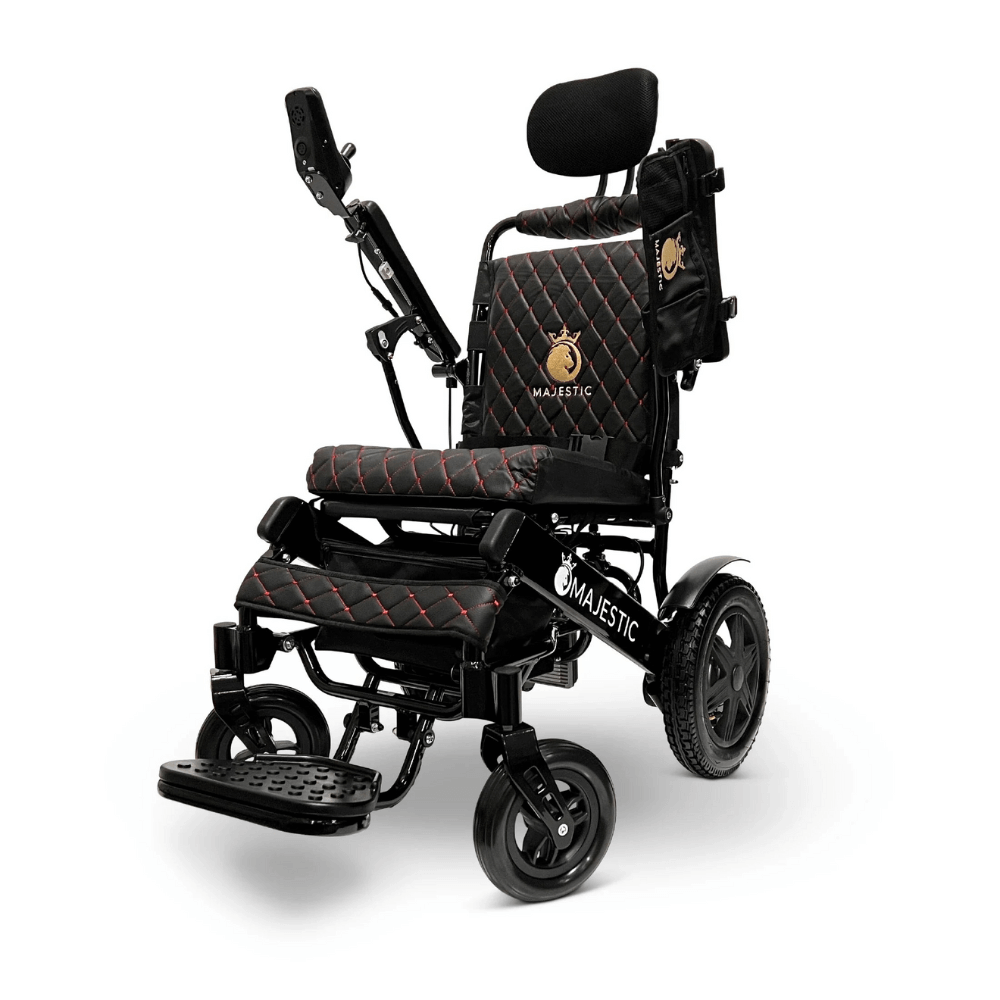 Gray Color Black Frame ComfyGO Majestic IQ-9000 Remote Controlled Foldable Electric Wheelchair - Angled View