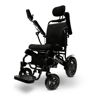 Standard Color Black Frame ComfyGO Majestic IQ-9000 Remote Controlled Foldable Electric Wheelchair - Angled View