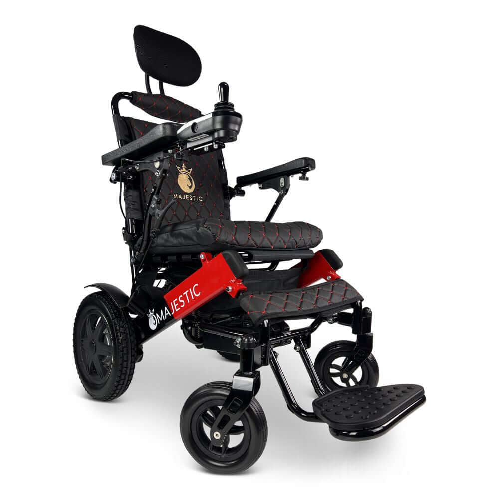Black Color Black/Red Frame ComfyGO Majestic IQ-9000 Remote Controlled Foldable Electric Wheelchair - Angled View