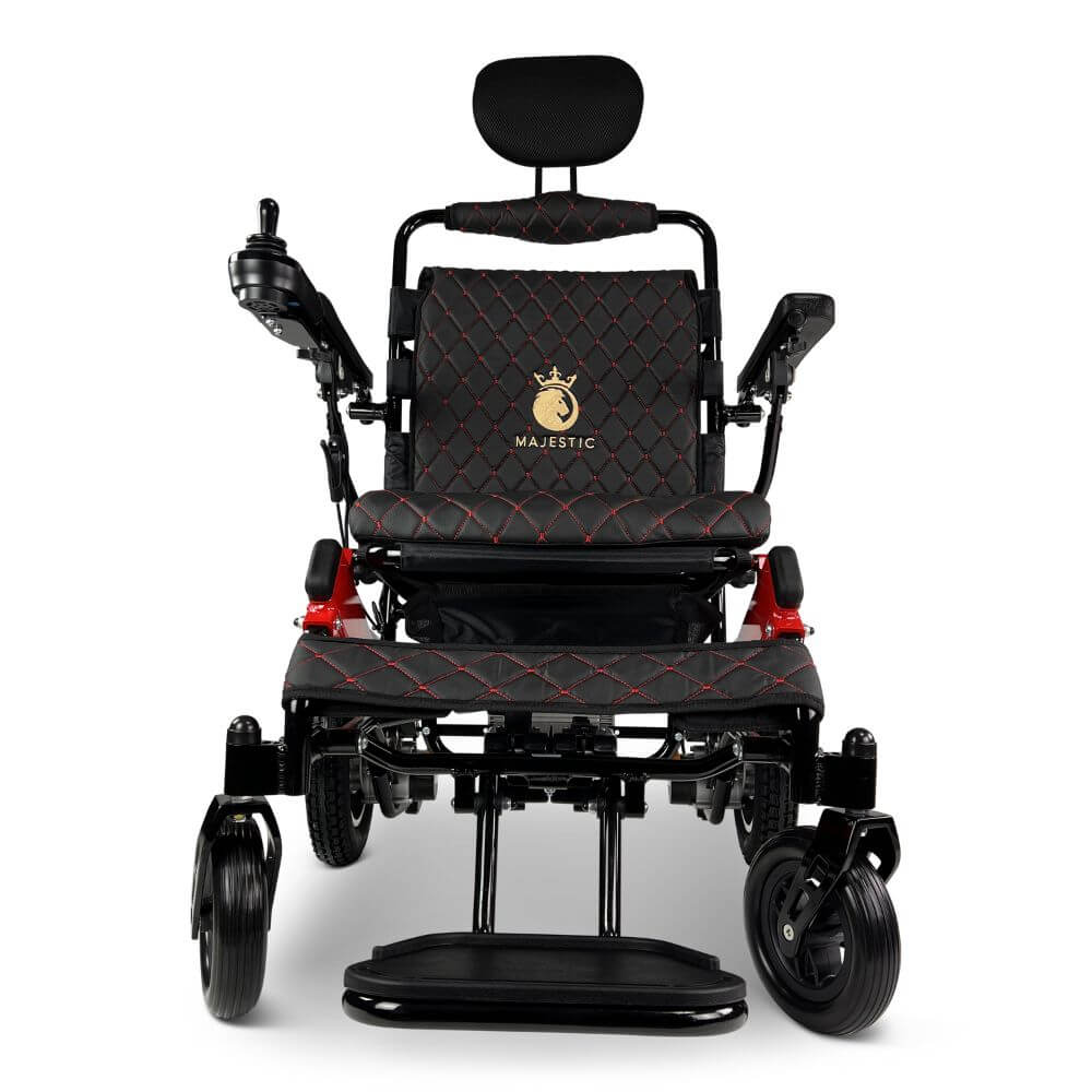 Black Color Black/Red Frame ComfyGO Majestic IQ-9000 Remote Controlled Foldable Electric Wheelchair - Front View