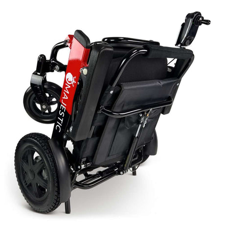 Black Color Black/Red Frame ComfyGO Majestic IQ-9000 Remote Controlled Foldable Electric Wheelchair Folded