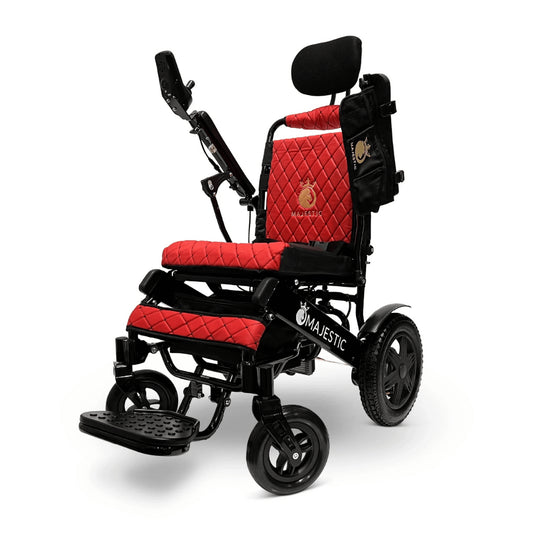 Red Color Black Frame ComfyGO Majestic IQ-9000 Remote Controlled Foldable Electric Wheelchair - Angled View