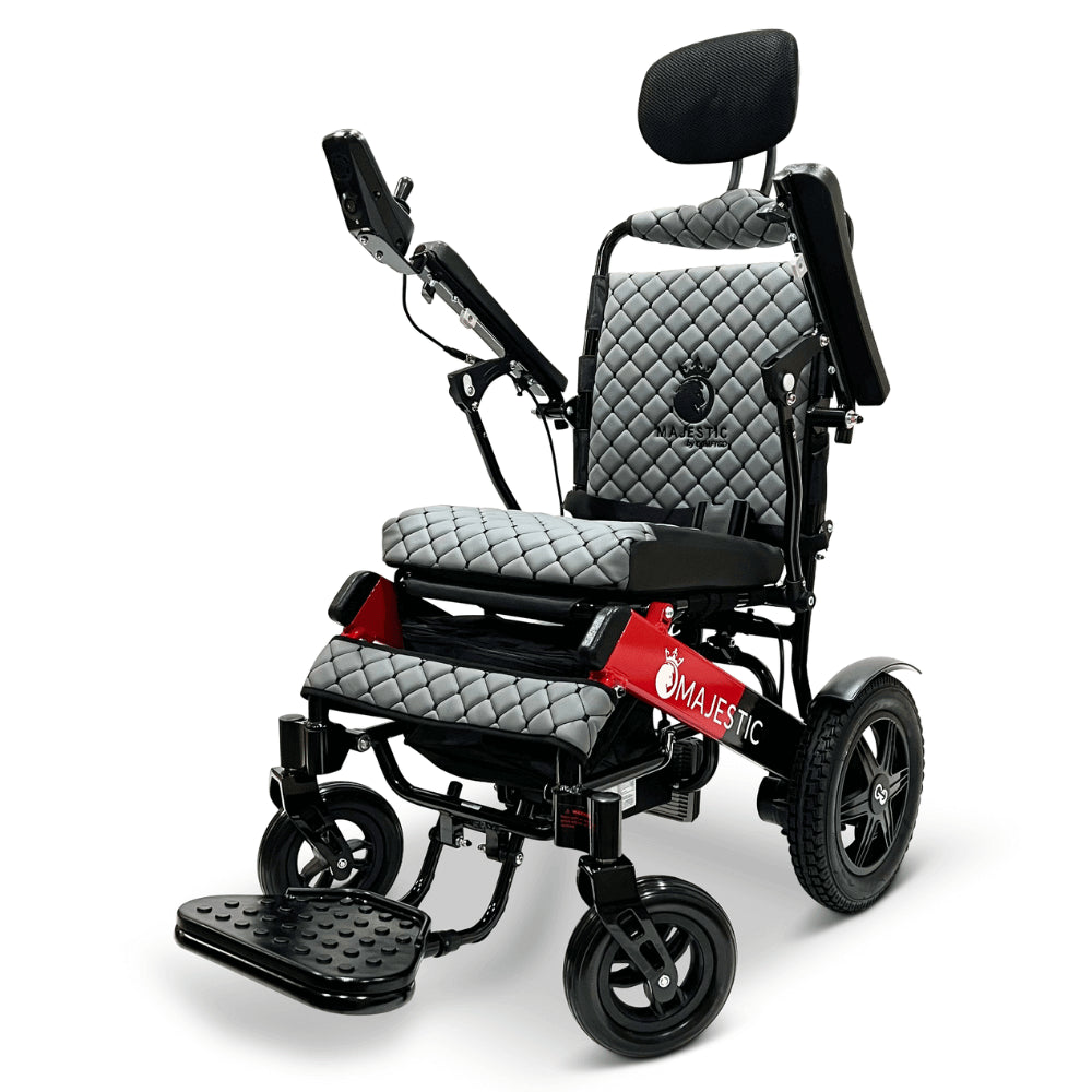 Gray Color Black & Red Frame ComfyGO Majestic IQ-9000 Remote Controlled Foldable Electric Wheelchair - Angle View