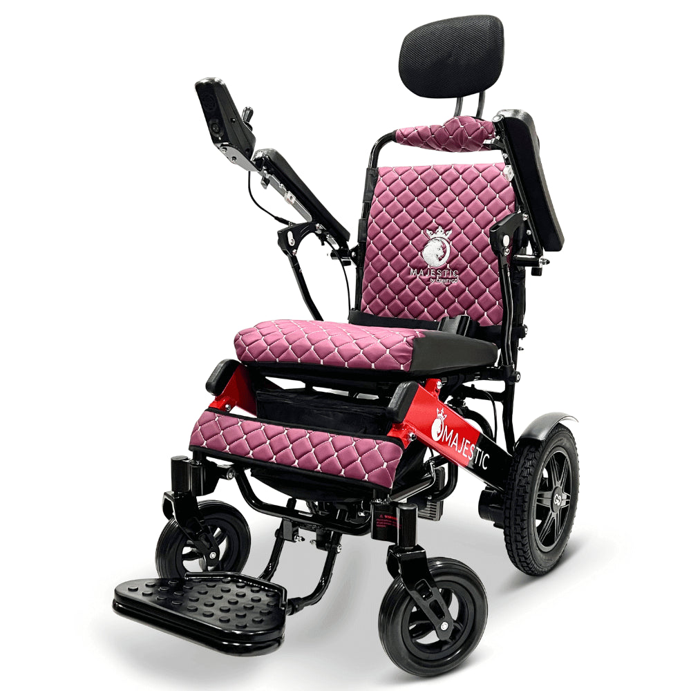 Purple Color Black & Red Frame ComfyGO Majestic IQ-9000 Remote Controlled Foldable Electric Wheelchair - Angle View