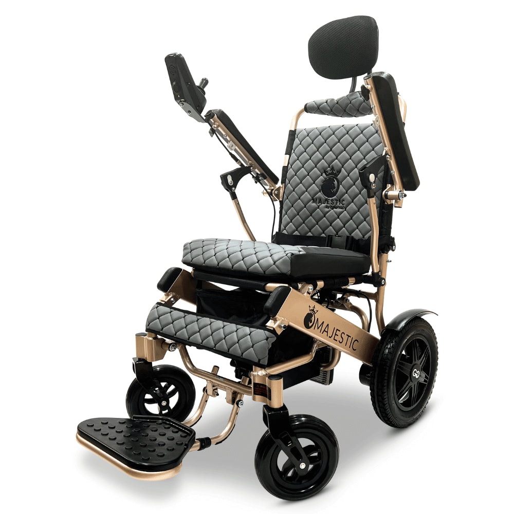 Gray Color Bronze Frame ComfyGO Majestic IQ-9000 Remote Controlled Foldable Electric Wheelchair - Angle View