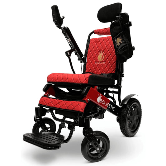 Red Color Black/Red Frame ComfyGO Majestic IQ-9000 Remote Controlled Foldable Electric Wheelchair - Angled View