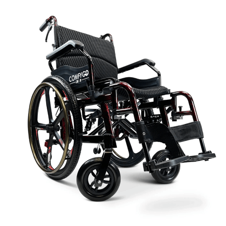 Special Edition Red ComfyGO X-1 Lightweight Manual Wheelchair - Angled View