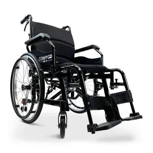 Standard Black ComfyGO X-1 Lightweight Manual Wheelchair - Angled View
