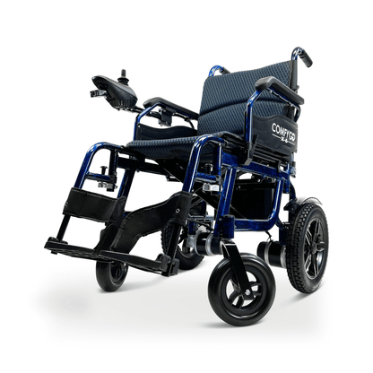 Blue ComfyGO X-6 Lightweight Electric Wheelchair - Angled View