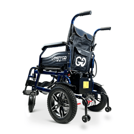 Blue ComfyGO X-6 Lightweight Electric Wheelchair - Angled View