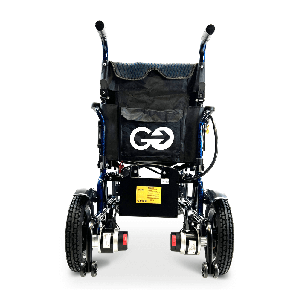 Blue ComfyGO X-6 Lightweight Electric Wheelchair - Back View