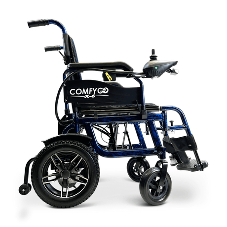 Blue ComfyGO X-6 Lightweight Electric Wheelchair - Side View