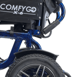 Blue ComfyGO X-6 Lightweight Electric Wheelchair - Rear Side Close-up View