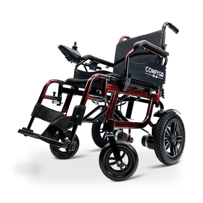 Red ComfyGO X-6 Lightweight Electric Wheelchair - Angled View