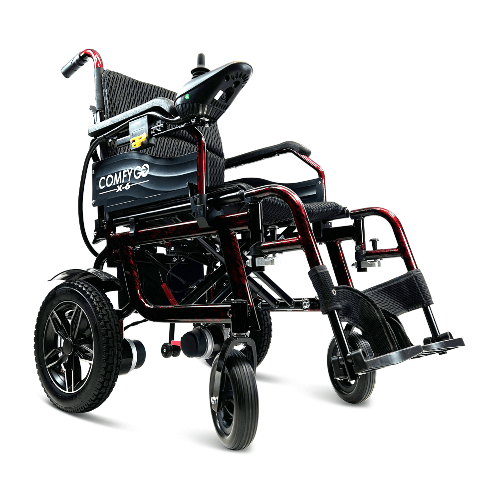 Red ComfyGO X-6 Lightweight Electric Wheelchair - Angled View