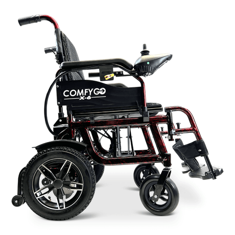 Red ComfyGO X-6 Lightweight Electric Wheelchair - Side View