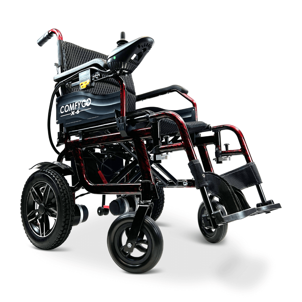 Red ComfyGO X-6 Lightweight Electric Wheelchair Lifted Armrests