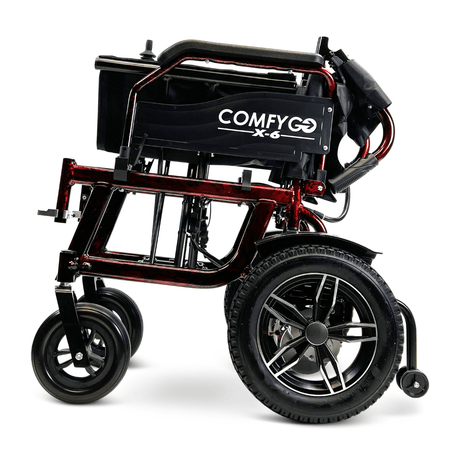 Red ComfyGO X-6 Lightweight Electric Wheelchair Folded