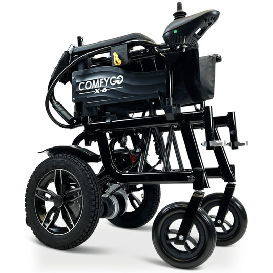 Black ComfyGO X-6 Lightweight Electric Wheelchair Folded