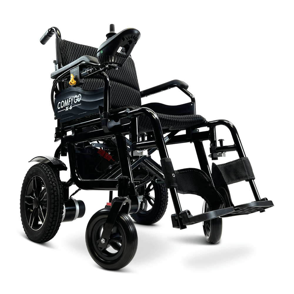 Black ComfyGO X-6 Lightweight Electric Wheelchair Lifted Armrests