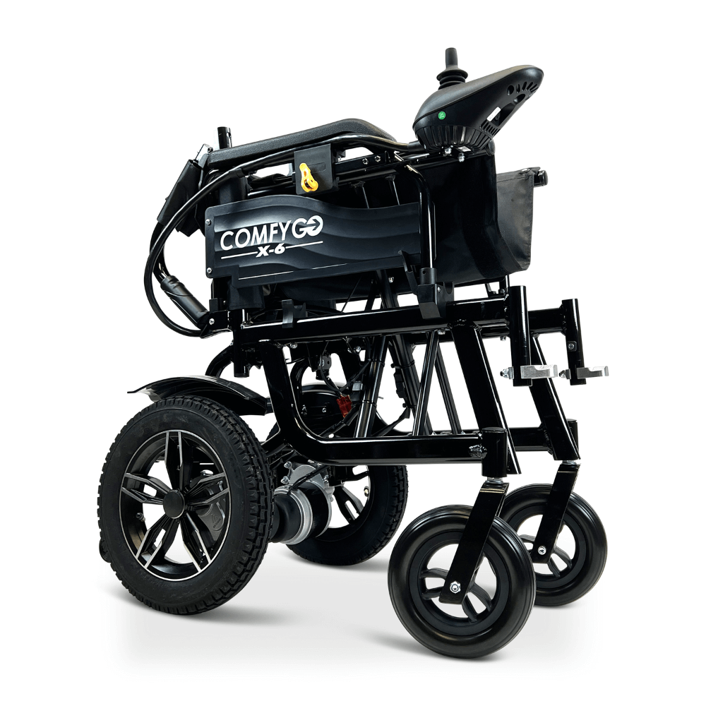 Black ComfyGO X-6 Lightweight Electric Wheelchair Folded
