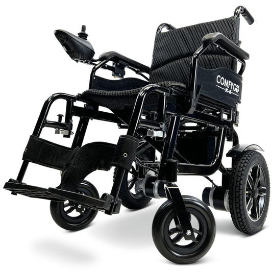 Black ComfyGO X-6 Lightweight Electric Wheelchair - Angled View
