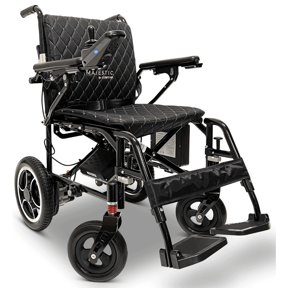 Black Color Black Frame ComfyGO X-7 Lightweight Foldable Travel Electric Wheelchair - Angled View