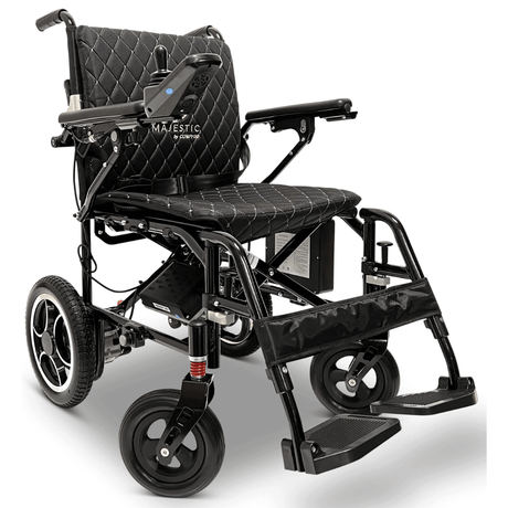 Black Color Black Frame ComfyGO X-7 Lightweight Foldable Travel Electric Wheelchair - Angled View
