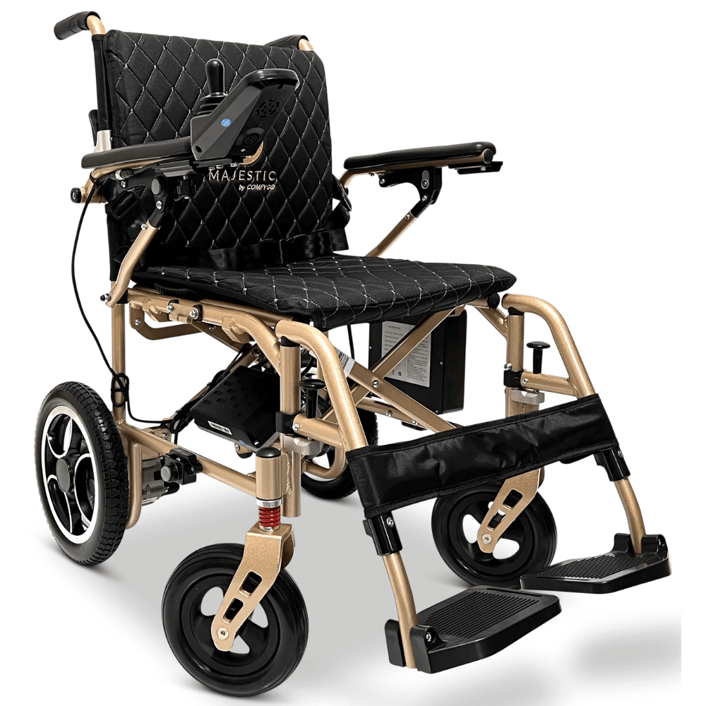 Black Color Bronze Frame ComfyGO X-7 Lightweight Foldable Travel Electric Wheelchair - Angled View
