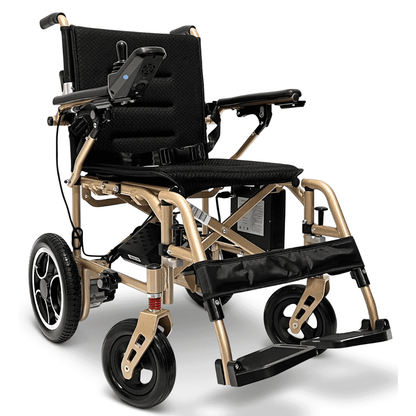 Black Color Bronze Frame ComfyGO X-7 Lightweight Foldable Travel Electric Wheelchair - Angled View