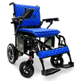Blue Black Frame ComfyGO X-7 Lightweight Foldable Travel Electric Wheelchair - Angled View