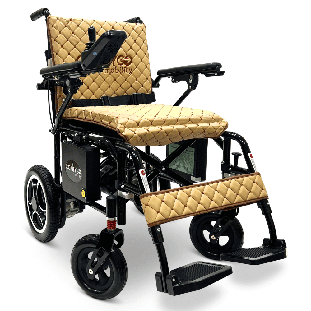 Taba Black Frame ComfyGO X-7 Lightweight Foldable Travel Electric Wheelchair - Angled View