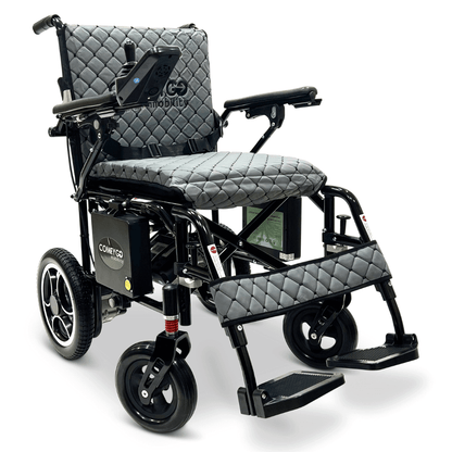 Gray Black Frame ComfyGO X-7 Lightweight Foldable Travel Electric Wheelchair - Angled View