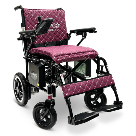 Purple Black Frame ComfyGO X-7 Lightweight Foldable Travel Electric Wheelchair - Angled View