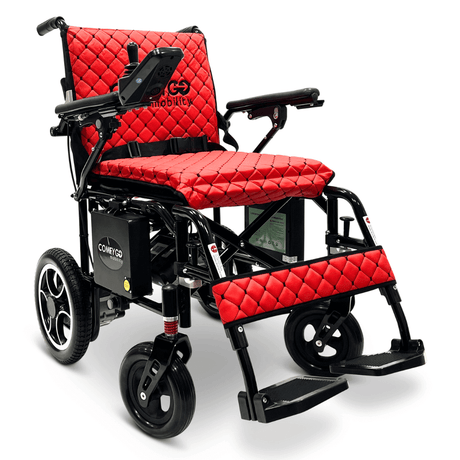 Red Black Frame ComfyGO X-7 Lightweight Foldable Travel Electric Wheelchair - Angled View