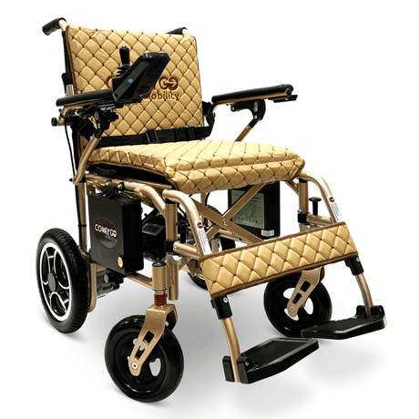 Coffee Bronze Frame ComfyGO X-7 Lightweight Foldable Travel Electric Wheelchair - Angled View