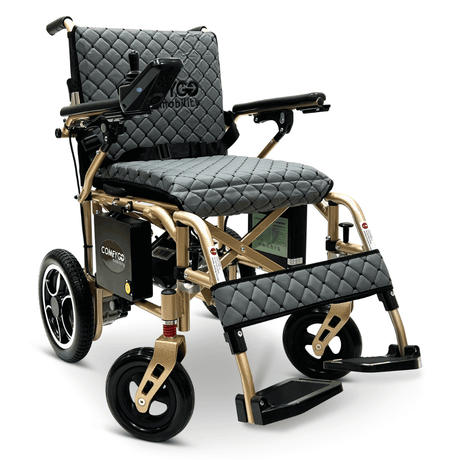 Gray Bronze Frame ComfyGO X-7 Lightweight Foldable Travel Electric Wheelchair - Angled View