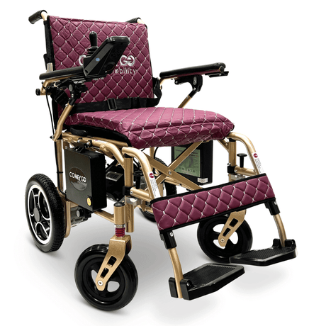 Purple Bronze Frame ComfyGO X-7 Lightweight Foldable Travel Electric Wheelchair - Angled View