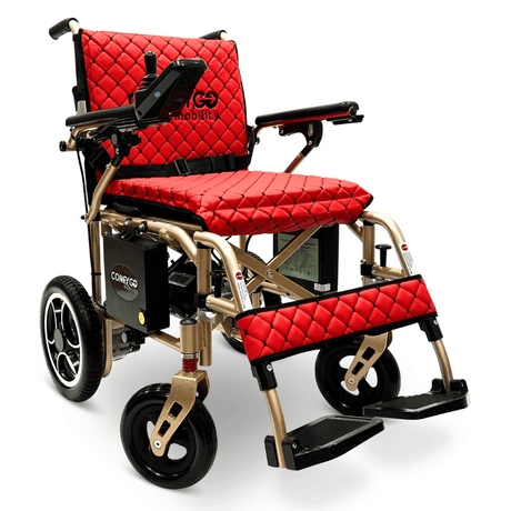 Red Bronze Frame ComfyGO X-7 Lightweight Foldable Travel Electric Wheelchair - Angled View