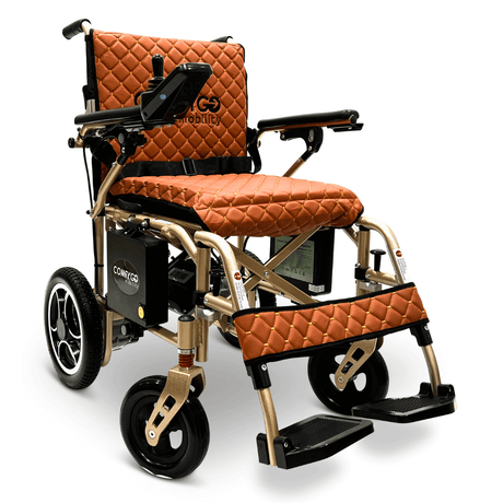Taba Bronze Frame ComfyGO X-7 Lightweight Foldable Travel Electric Wheelchair - Angled View