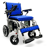Blue Silver Frame ComfyGO X-7 Lightweight Foldable Travel Electric Wheelchair - Angled View