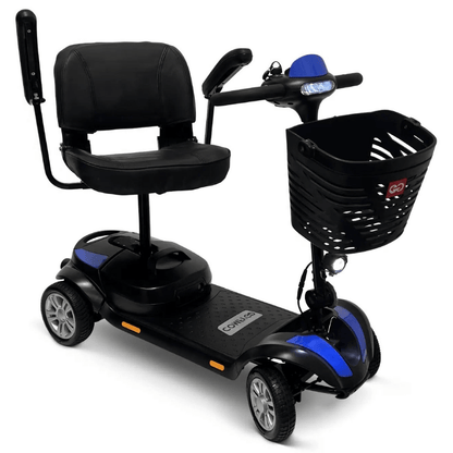 Blue ComfyGO Z-4 Ultra-Light Portable Electric Mobility Scooter Armrest Lifted - Angled View