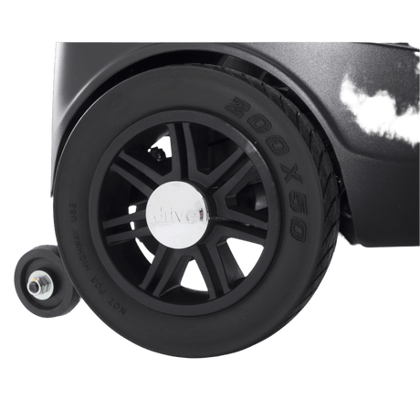 Drive Medical Scout 3-Wheel Compact Travel Power Scooter Close-Up of Wheel