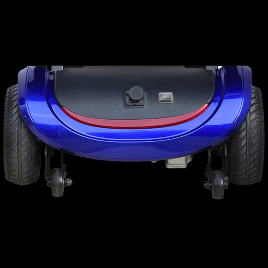 Drive Medical Zoome Auto-Flex Folding Travel Scooter Back Rear Wheels and Lights View